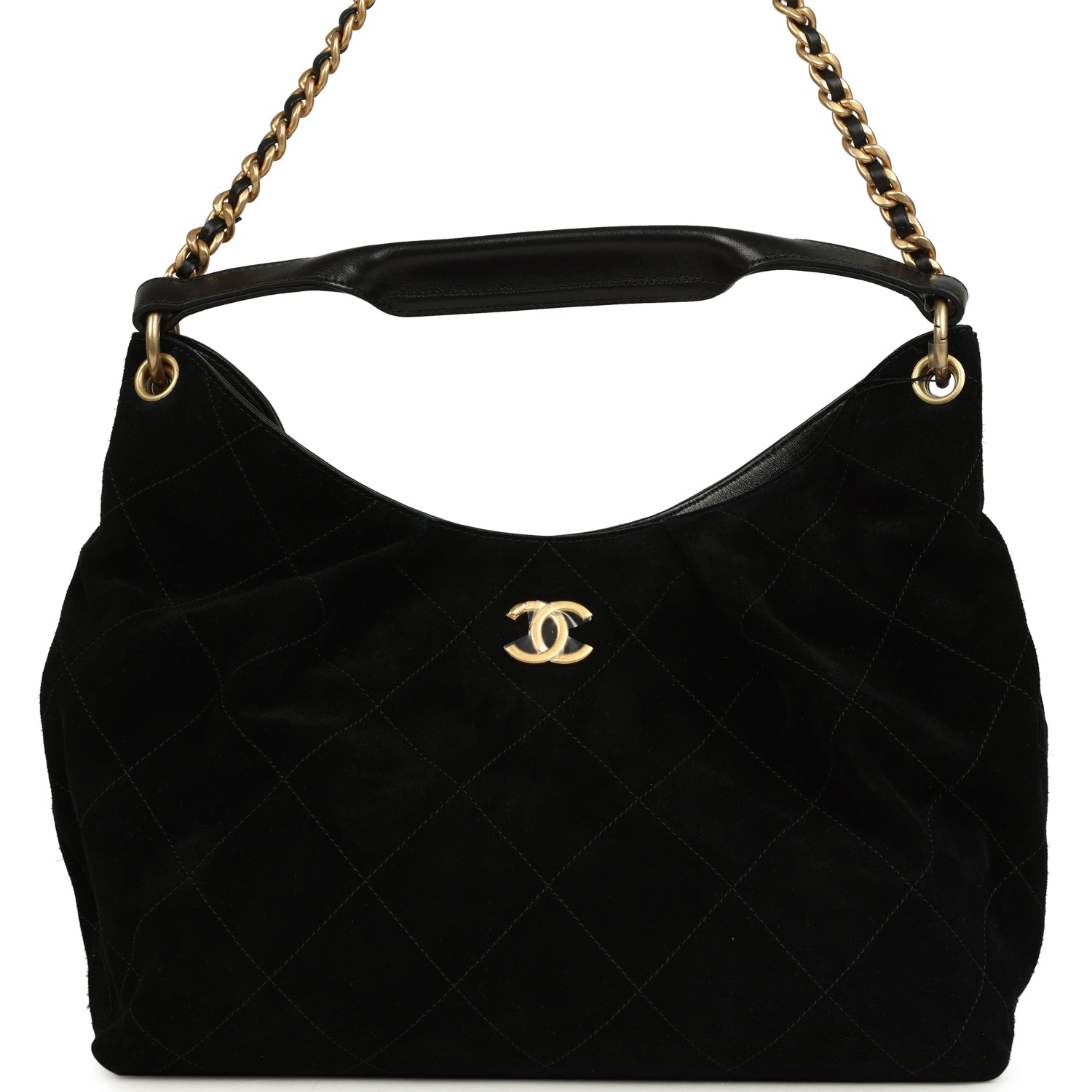 Maxi Hobo Bag Black Suede Antique Gold Hardware