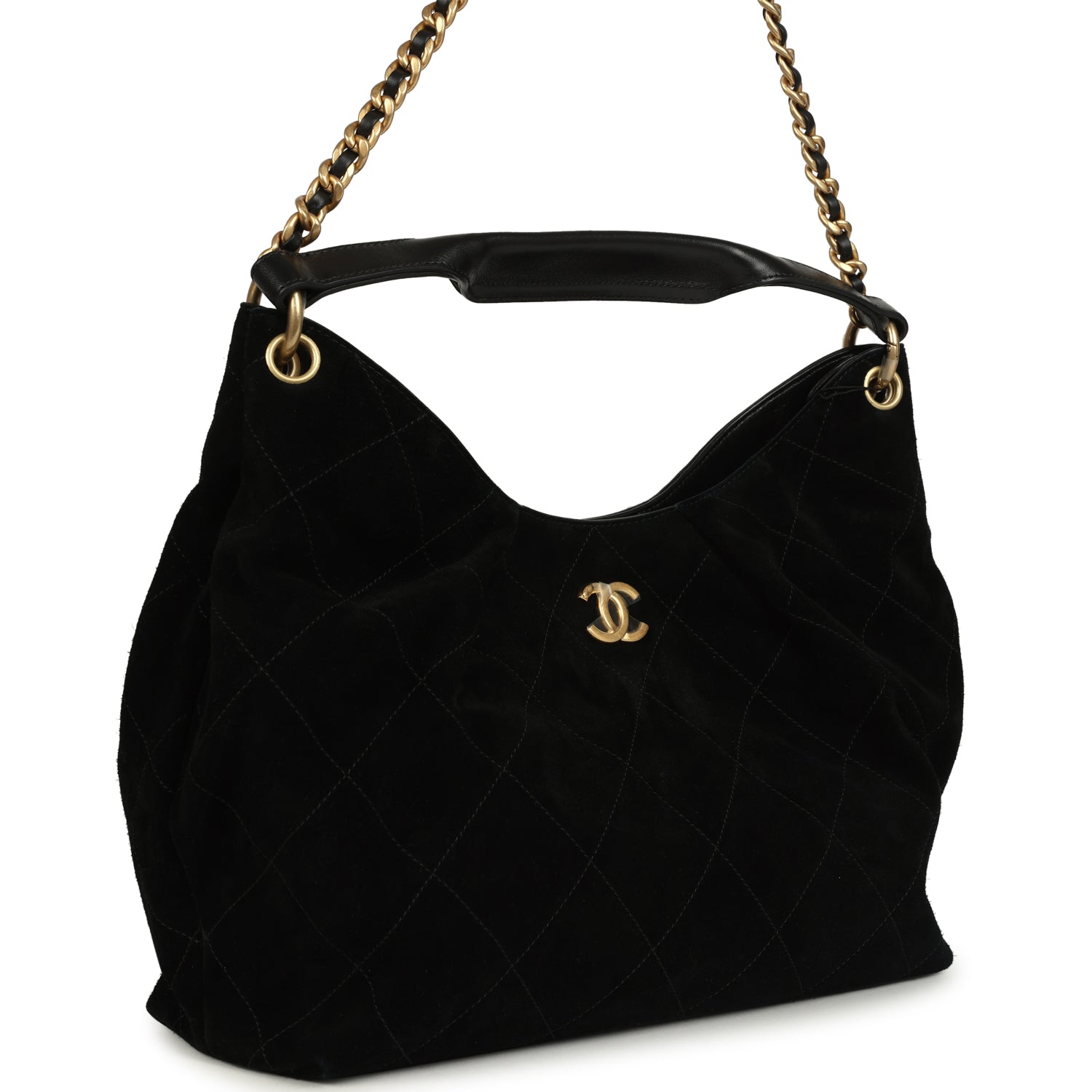 Maxi Hobo Bag Black Suede Antique Gold Hardware