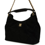 Maxi Hobo Bag Black Suede Antique Gold Hardware