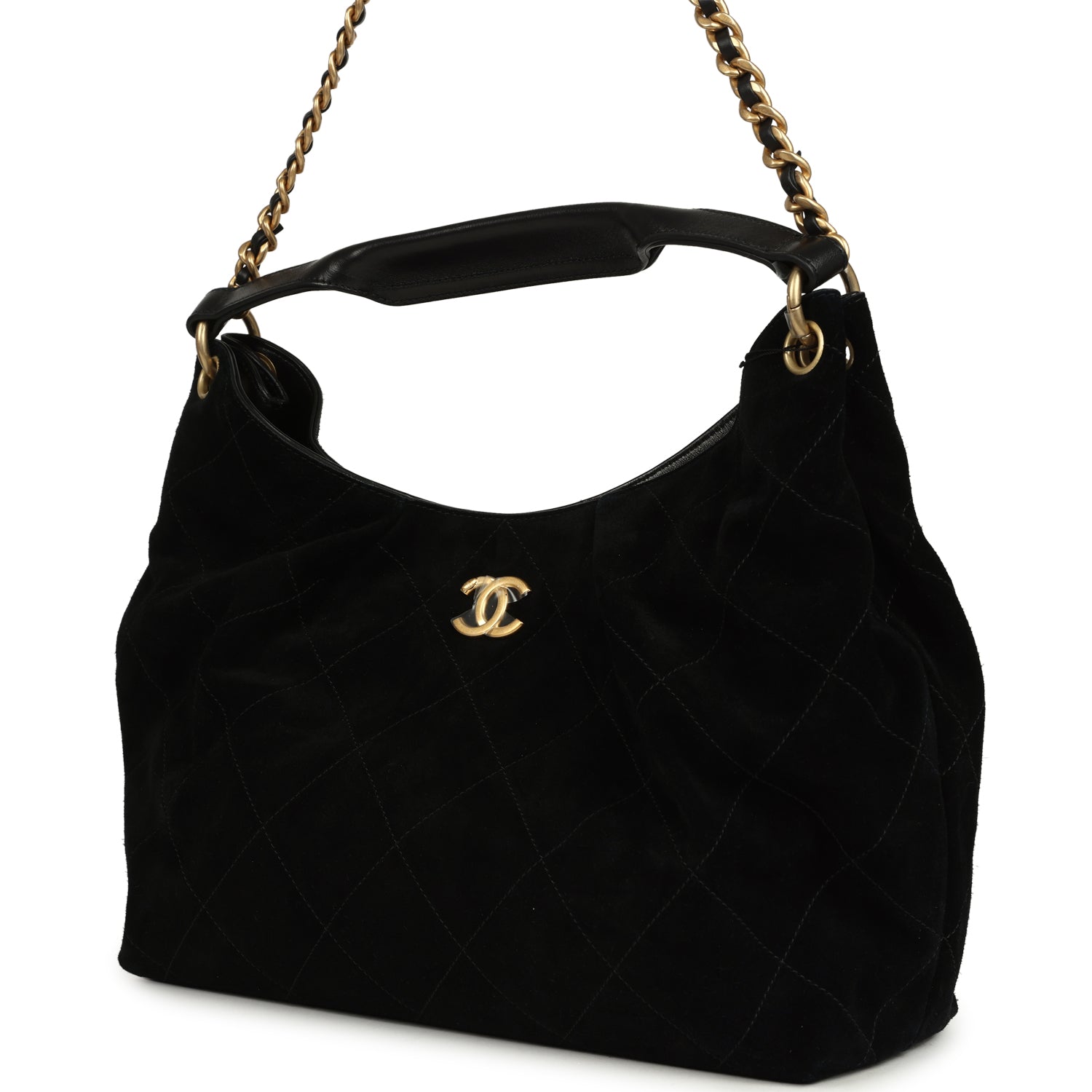 Maxi Hobo Bag Black Suede Antique Gold Hardware