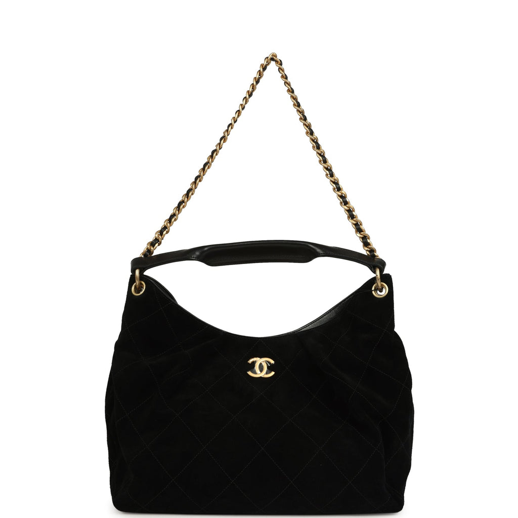 Maxi Hobo Bag Black Suede Antique Gold Hardware