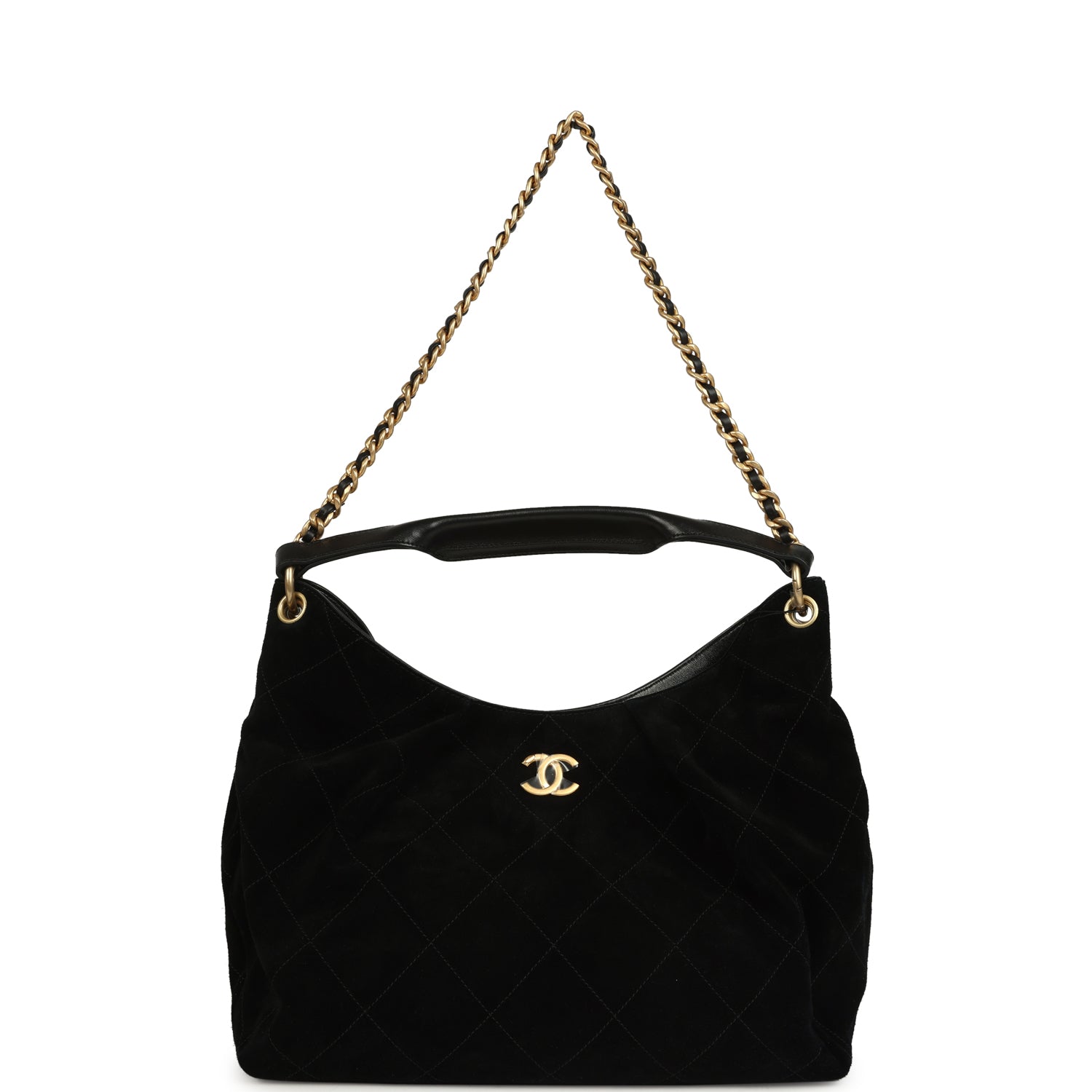 Maxi Hobo Bag Black Suede Antique Gold Hardware