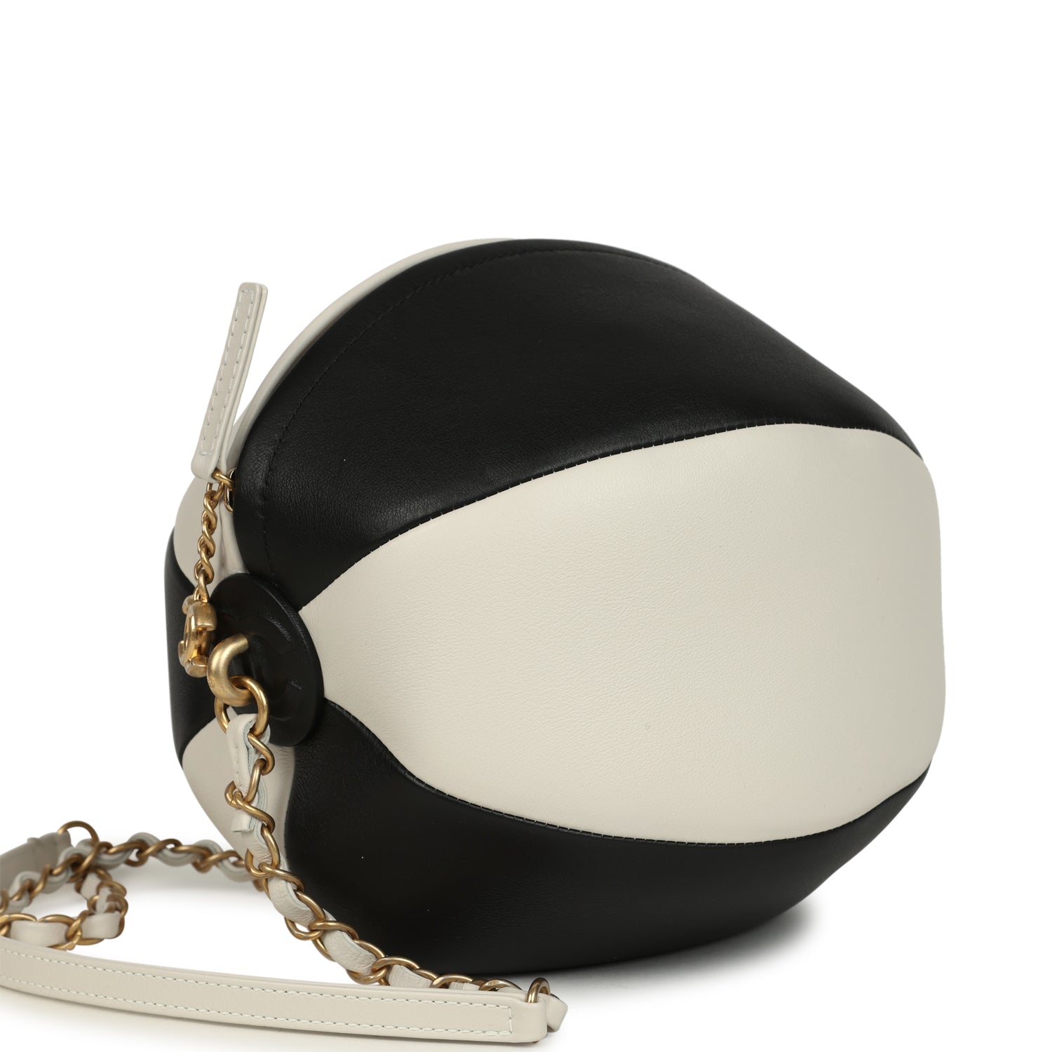 Coco Beach Ball Bag Black and White Calfskin Antique Gold Hardware