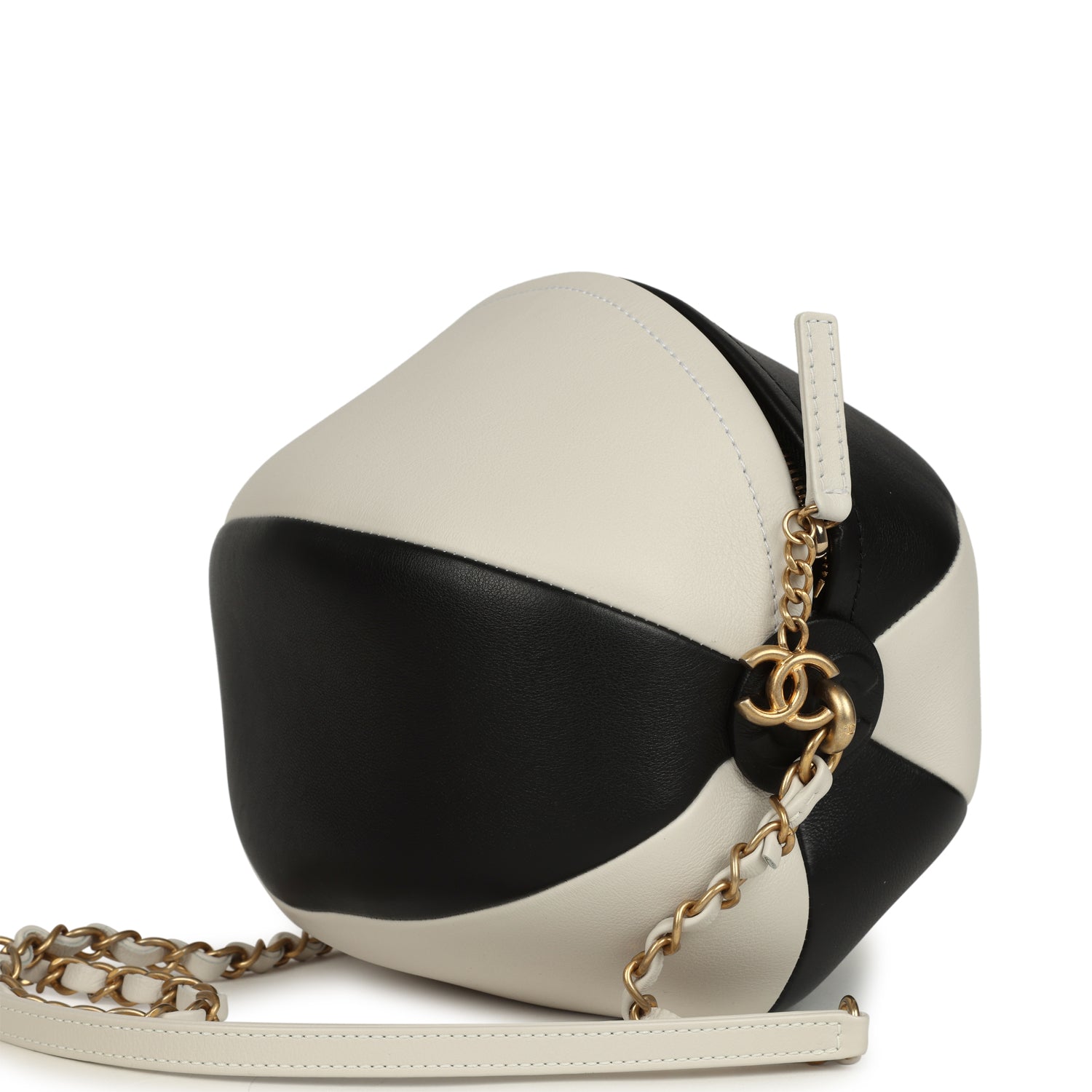Coco Beach Ball Bag Black and White Calfskin Antique Gold Hardware