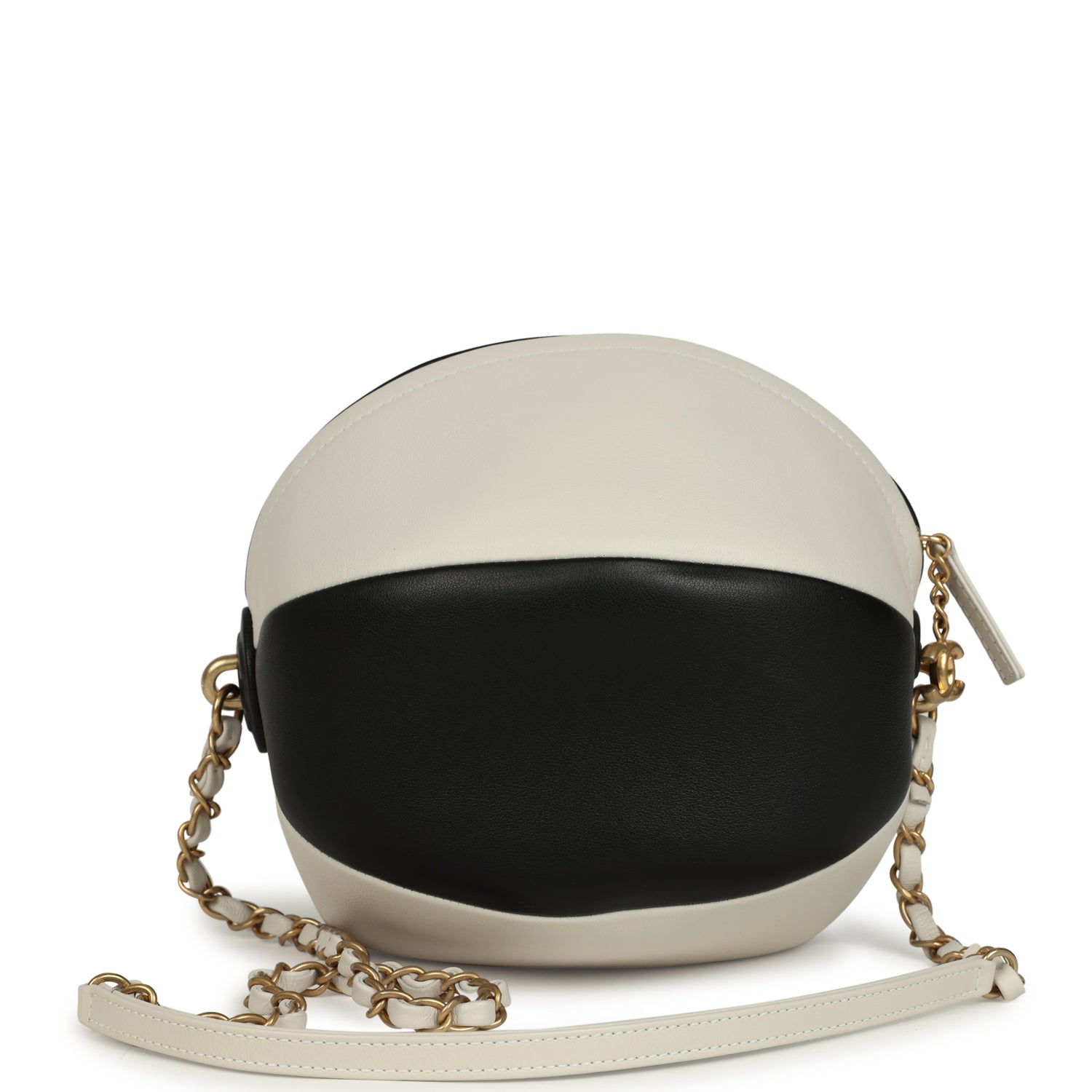 Coco Beach Ball Bag Black and White Calfskin Antique Gold Hardware