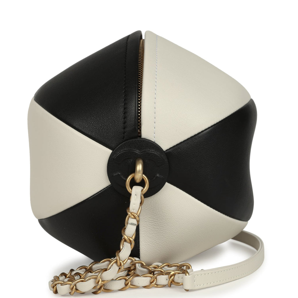 Coco Beach Ball Bag Black and White Calfskin Antique Gold Hardware