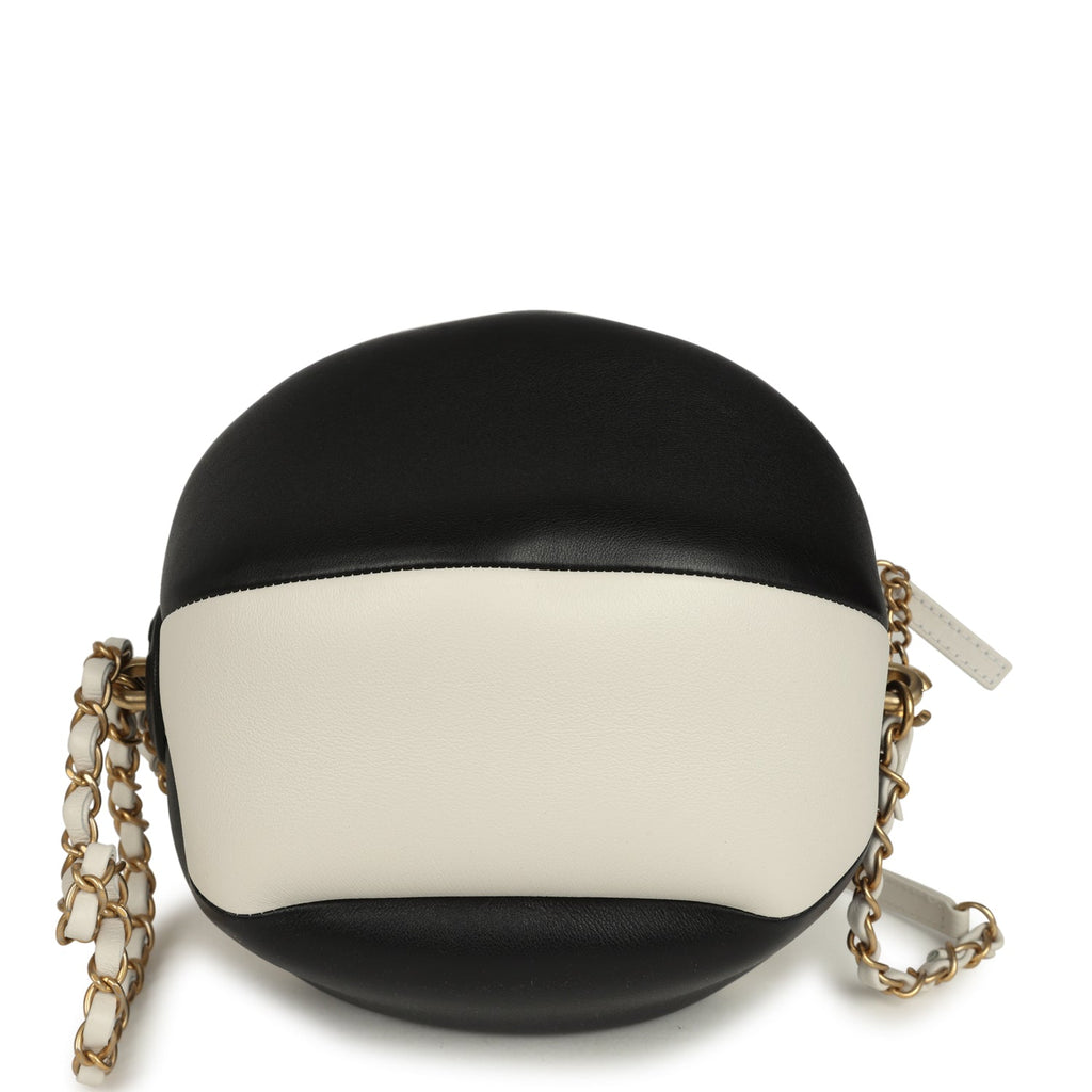 Coco Beach Ball Bag Black and White Calfskin Antique Gold Hardware