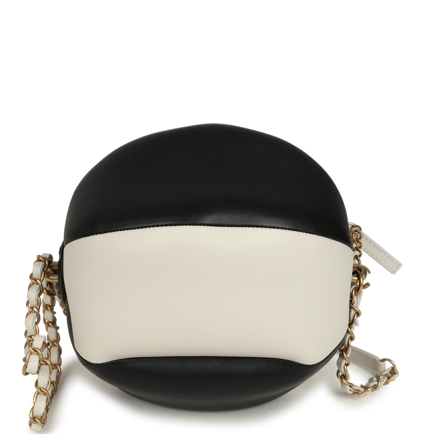 Coco Beach Ball Bag Black and White Calfskin Antique Gold Hardware