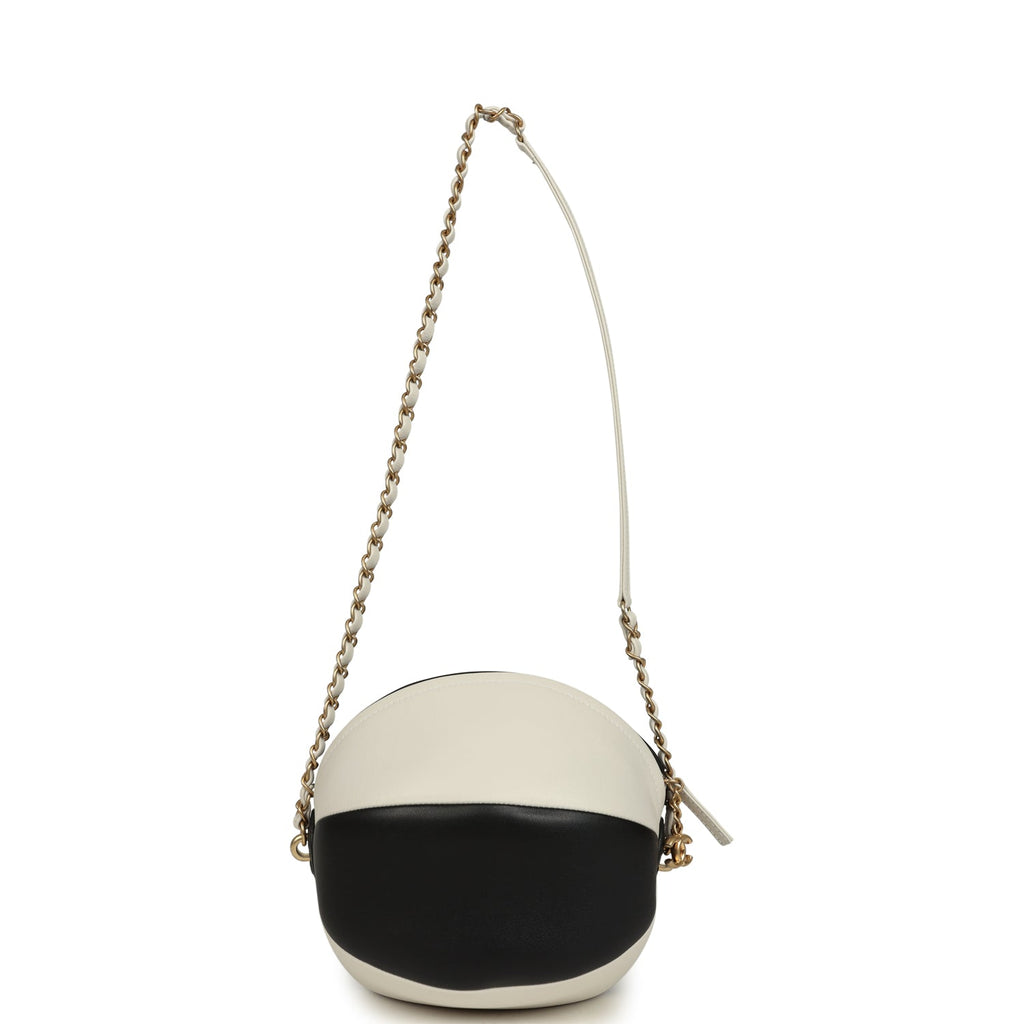 Coco Beach Ball Bag Black and White Calfskin Antique Gold Hardware