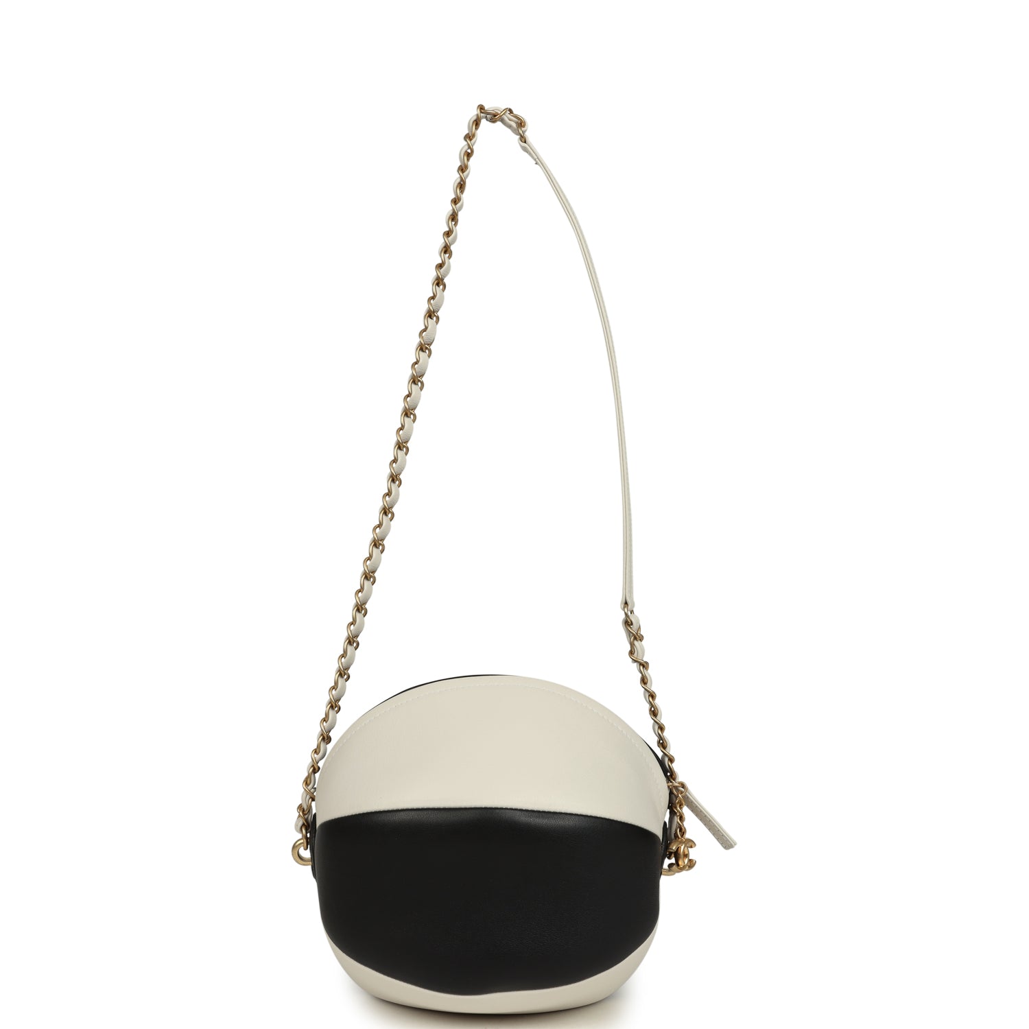 Coco Beach Ball Bag Black and White Calfskin Antique Gold Hardware