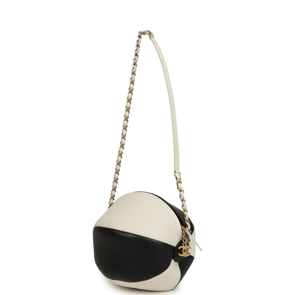 Coco Beach Ball Bag Black and White Calfskin Antique Gold Hardware