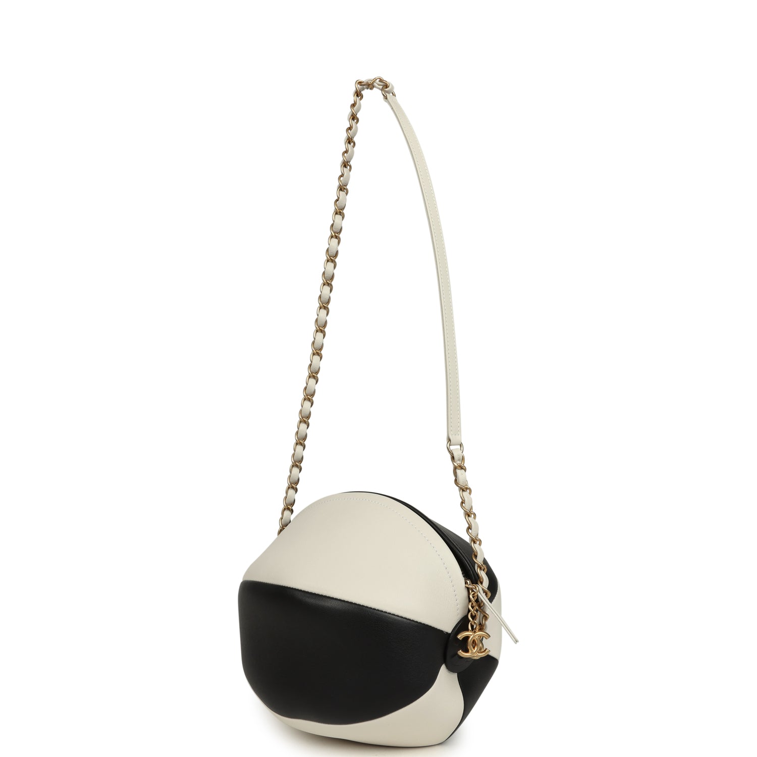 Coco Beach Ball Bag Black and White Calfskin Antique Gold Hardware