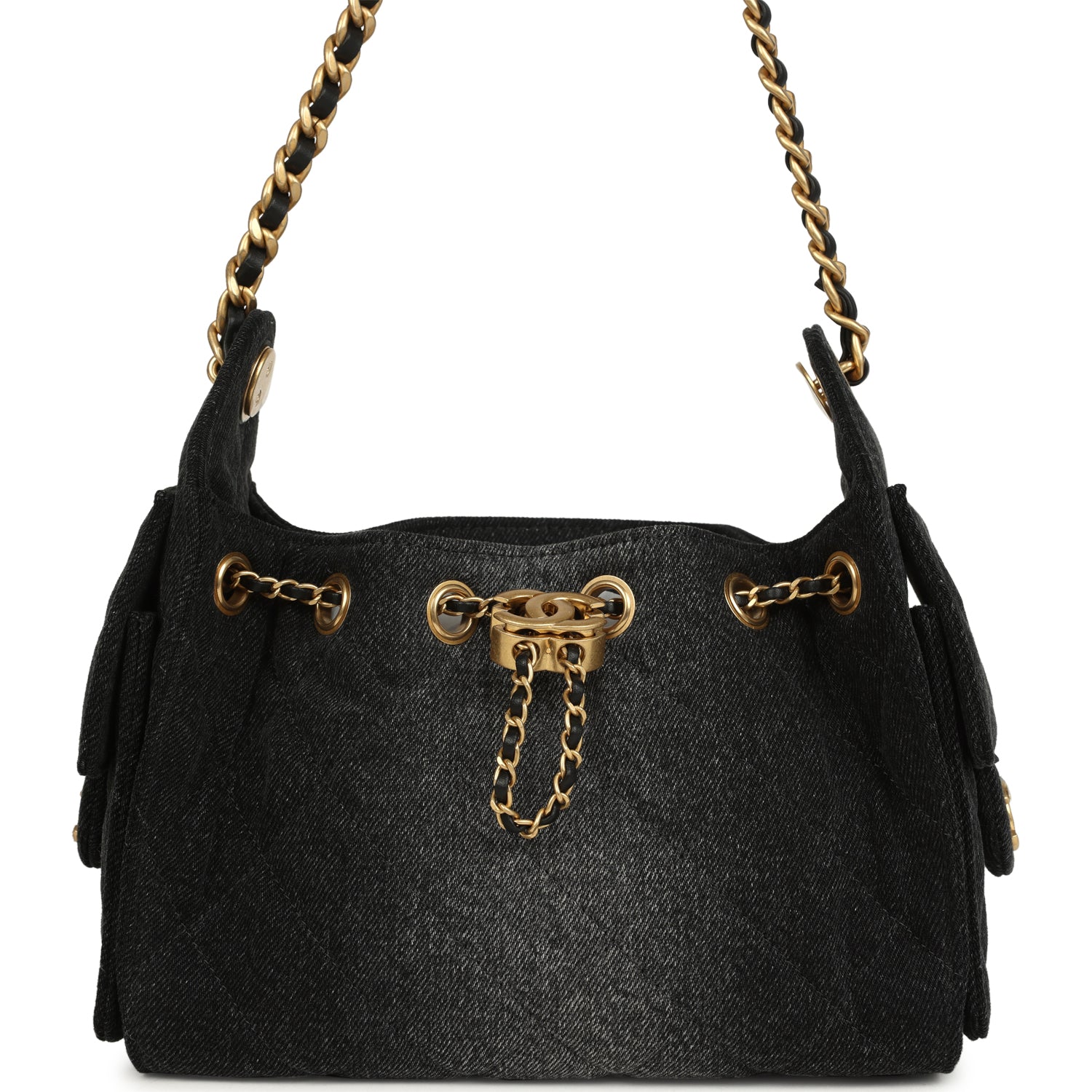 Mini 25 Hobo Bag Black Washed Denim Antique Gold Hardware