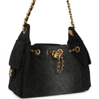 Mini 25 Hobo Bag Black Washed Denim Antique Gold Hardware