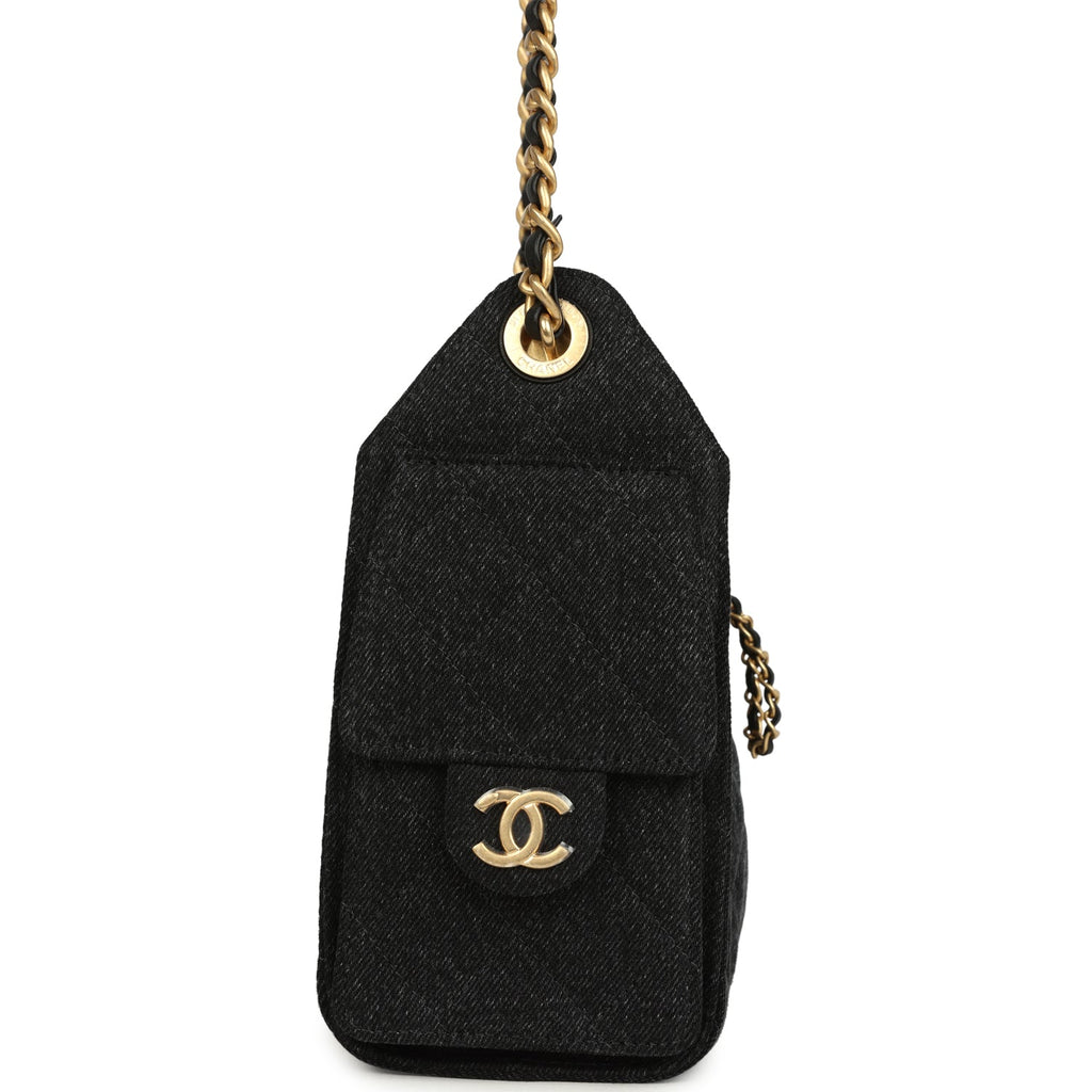 Mini 25 Hobo Bag Black Washed Denim Antique Gold Hardware