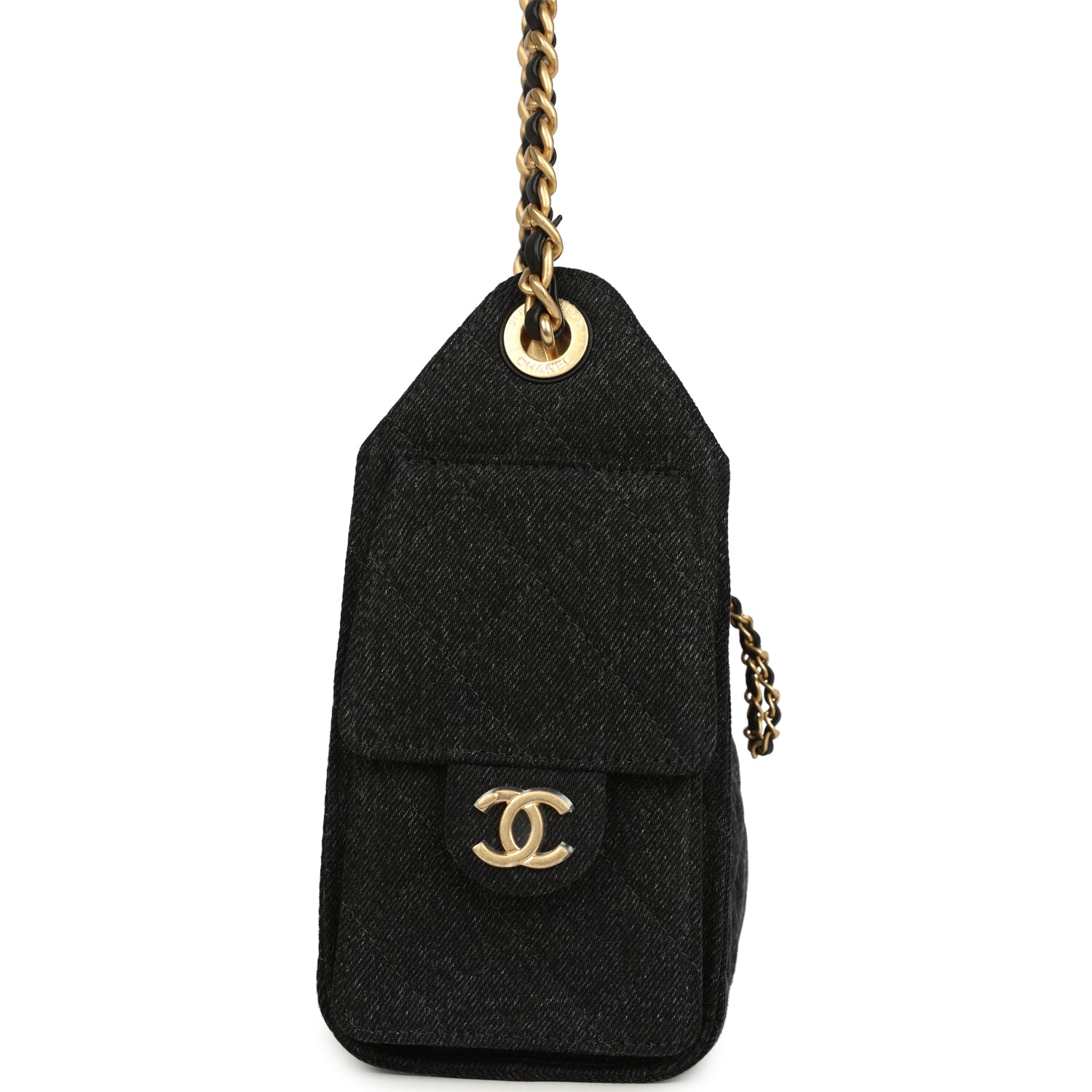 Mini 25 Hobo Bag Black Washed Denim Antique Gold Hardware