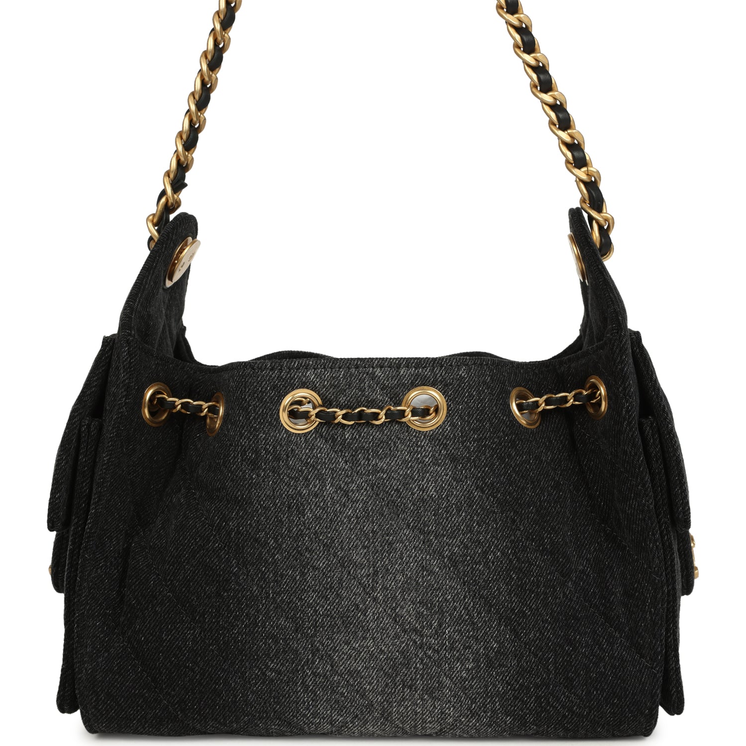 Mini 25 Hobo Bag Black Washed Denim Antique Gold Hardware