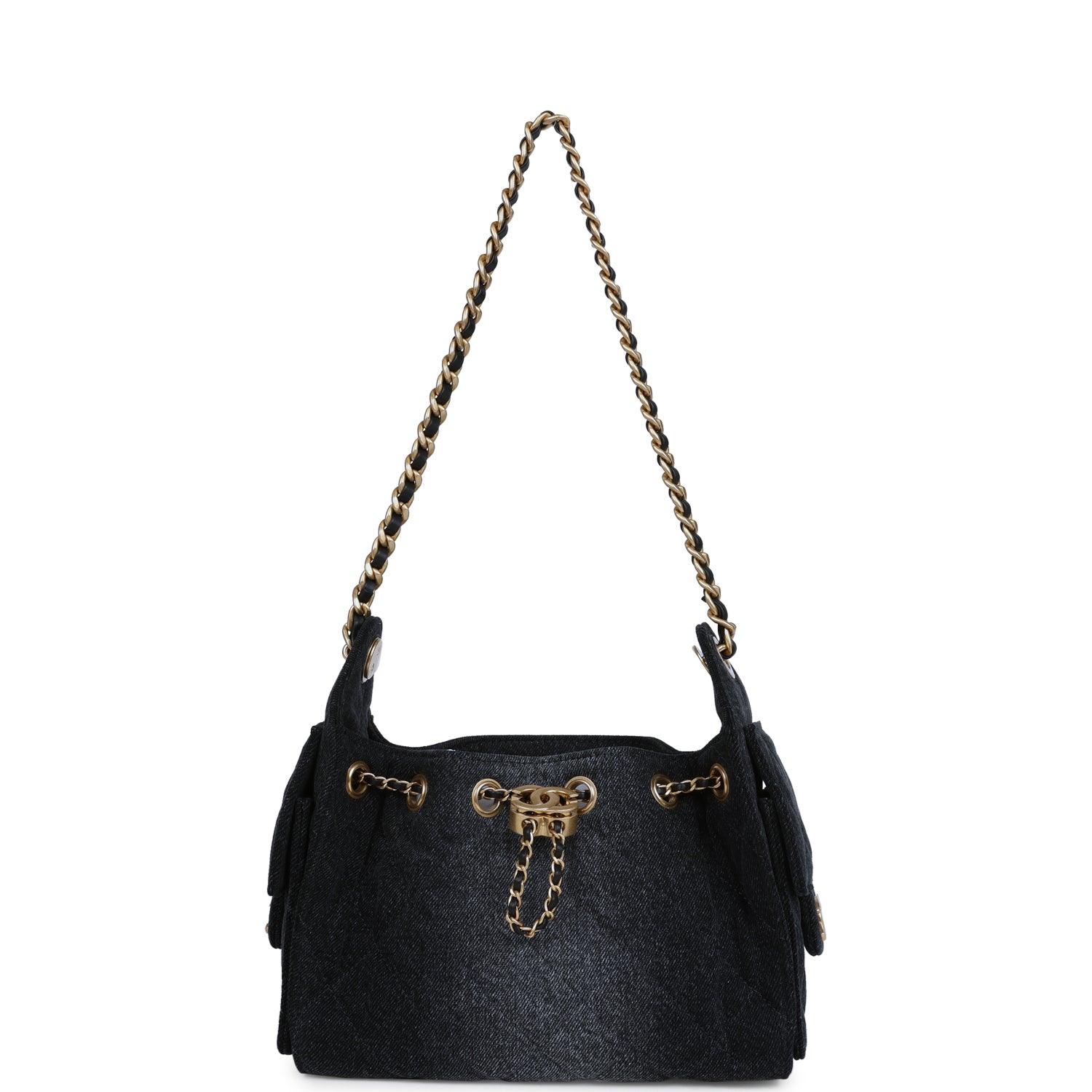 Mini 25 Hobo Bag Black Washed Denim Antique Gold Hardware