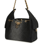 Small 25 Hobo Bag Black Washed Denim Antique Gold Hardware