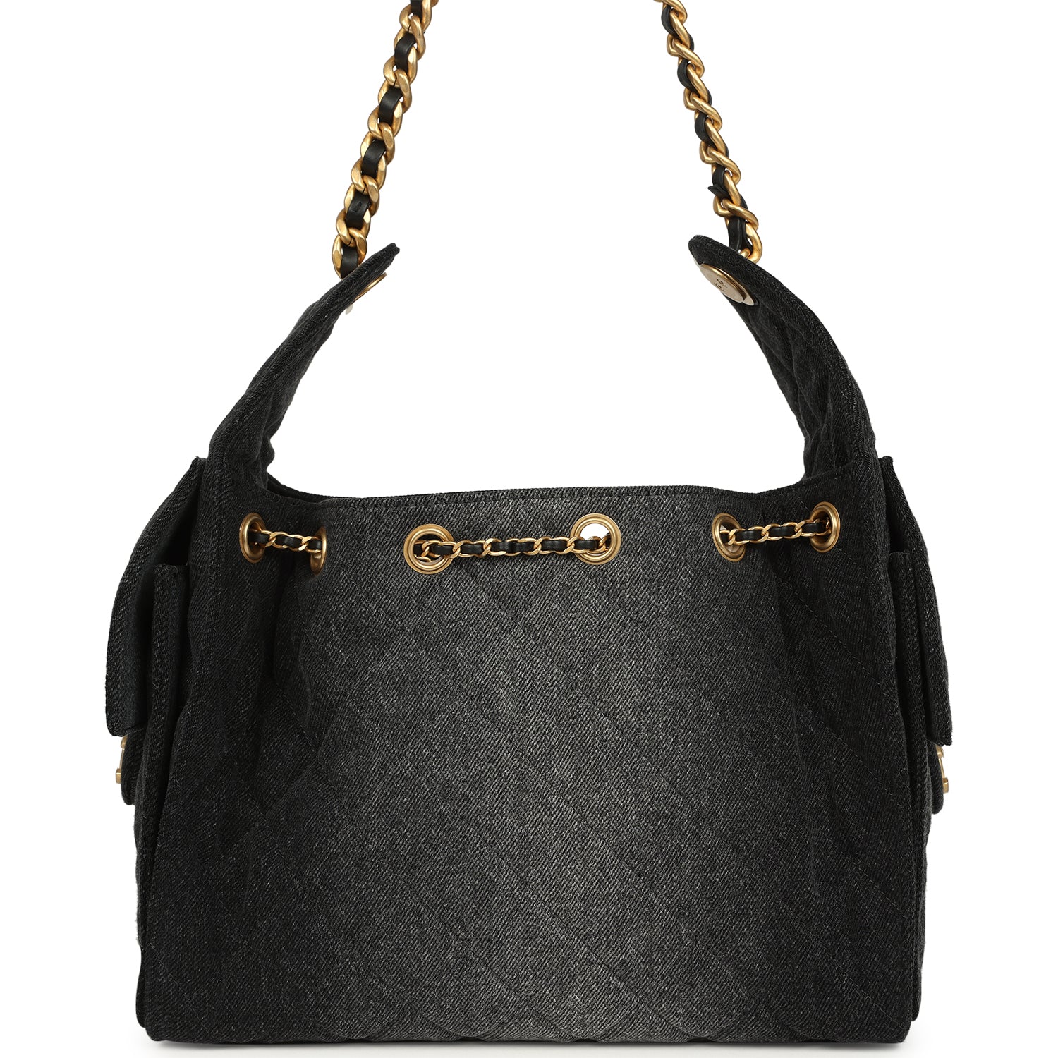 Small 25 Hobo Bag Black Washed Denim Antique Gold Hardware