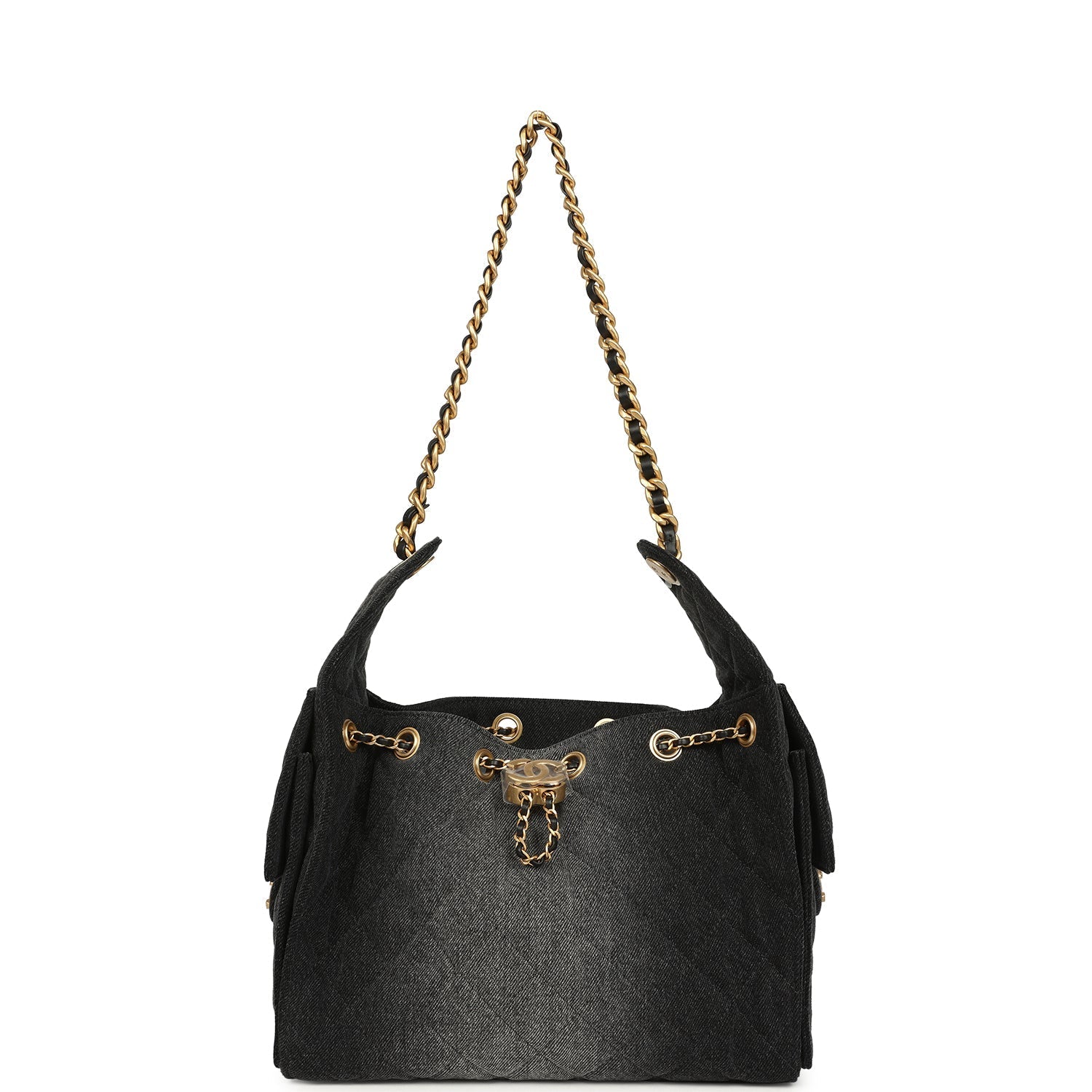 Small 25 Hobo Bag Black Washed Denim Antique Gold Hardware