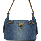Mini 25 Hobo Bag Blue Washed Denim Antique Gold Hardware