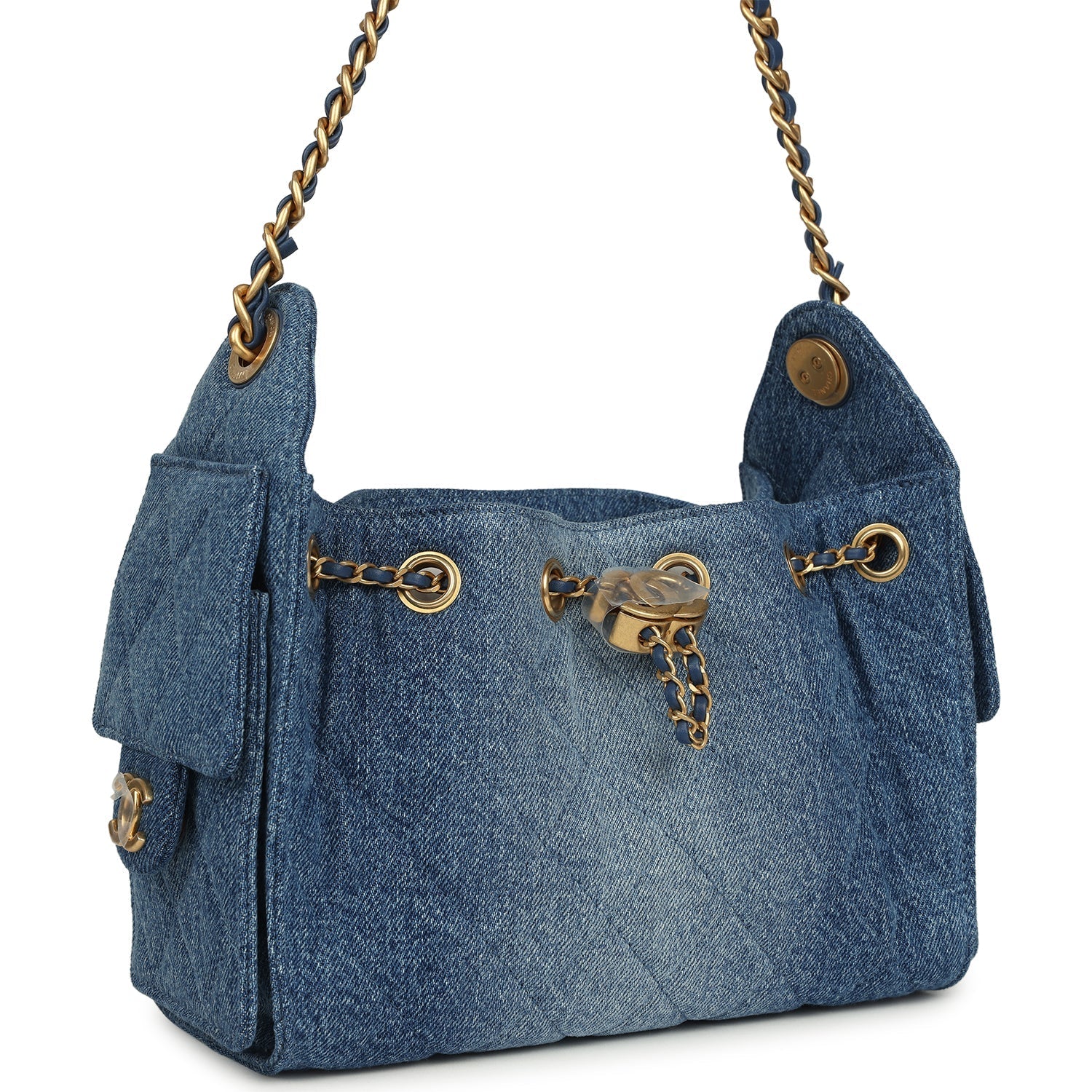 Mini 25 Hobo Bag Blue Washed Denim Antique Gold Hardware