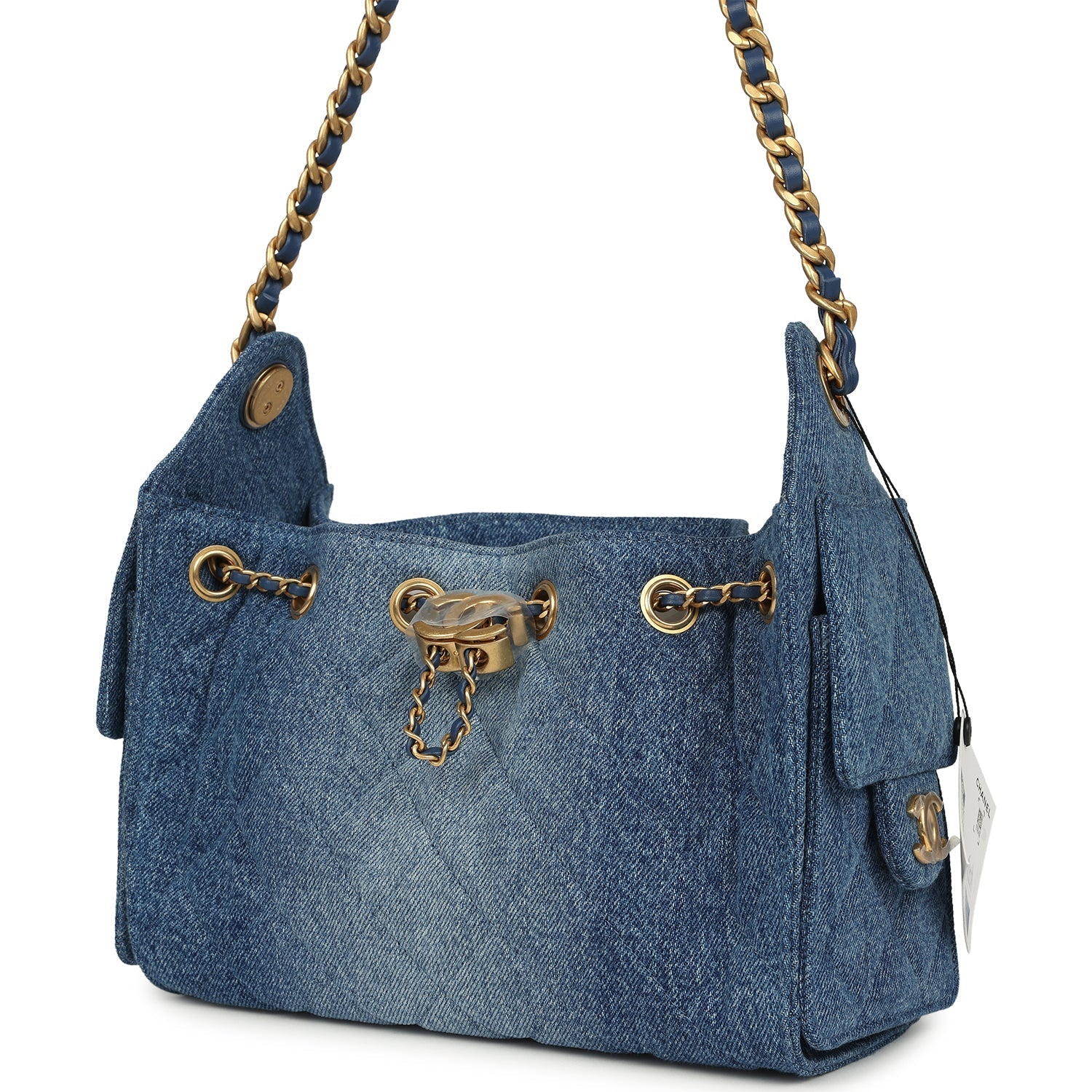 Mini 25 Hobo Bag Blue Washed Denim Antique Gold Hardware