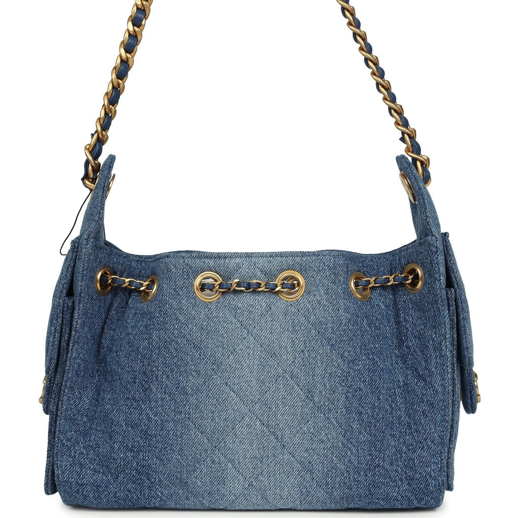 Mini 25 Hobo Bag Blue Washed Denim Antique Gold Hardware