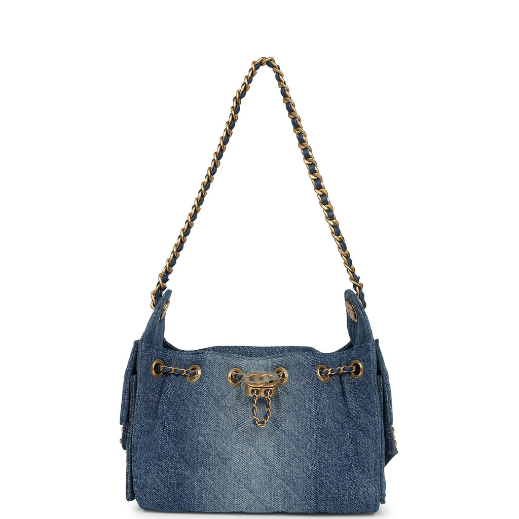 Mini 25 Hobo Bag Blue Washed Denim Antique Gold Hardware