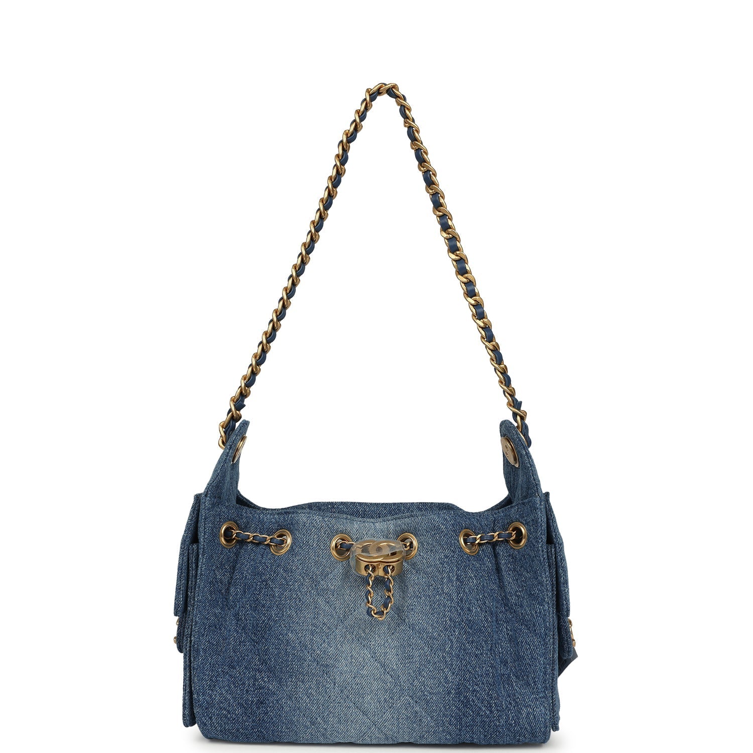Mini 25 Hobo Bag Blue Washed Denim Antique Gold Hardware