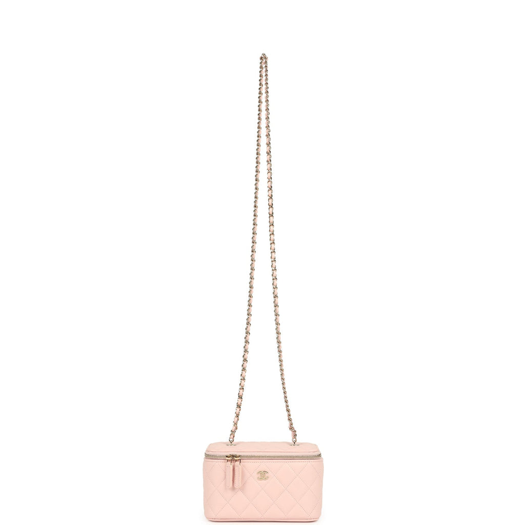 Small Classic Vanity Case Light Pink Shiny Caviar Light Gold Hardware