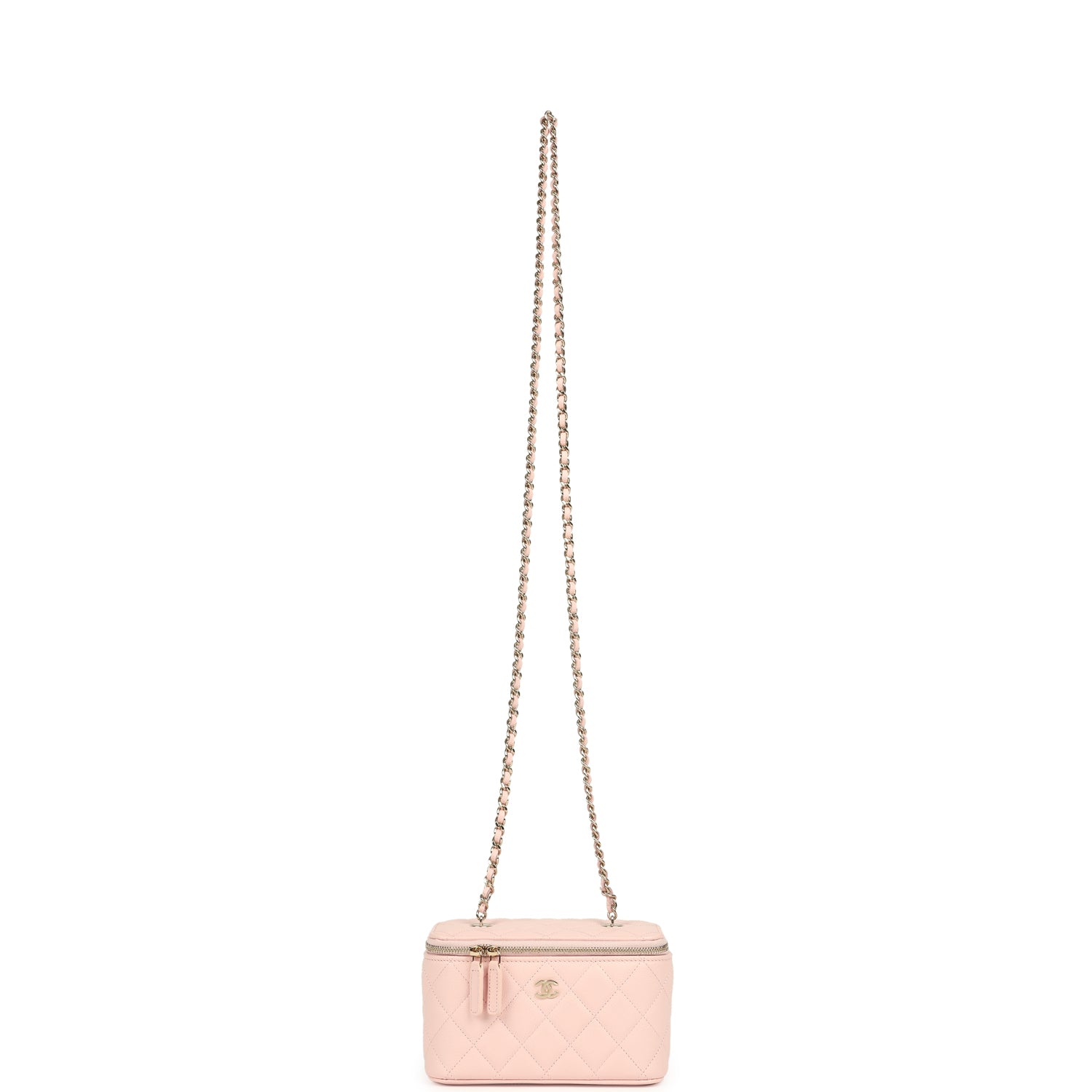 Small Classic Vanity Case Light Pink Shiny Caviar Light Gold Hardware