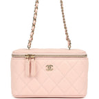 Small Classic Vanity Case Light Pink Shiny Caviar Light Gold Hardware