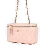 Small Classic Vanity Case Light Pink Shiny Caviar Light Gold Hardware
