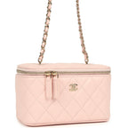 Small Classic Vanity Case Light Pink Shiny Caviar Light Gold Hardware