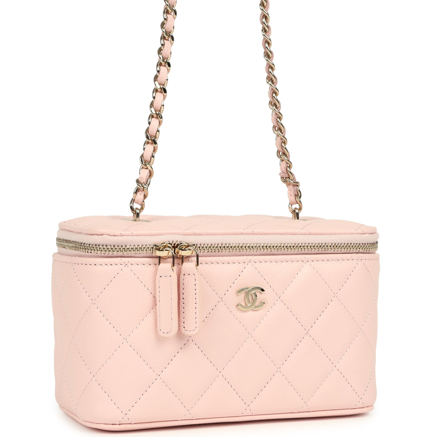 Small Classic Vanity Case Light Pink Shiny Caviar Light Gold Hardware