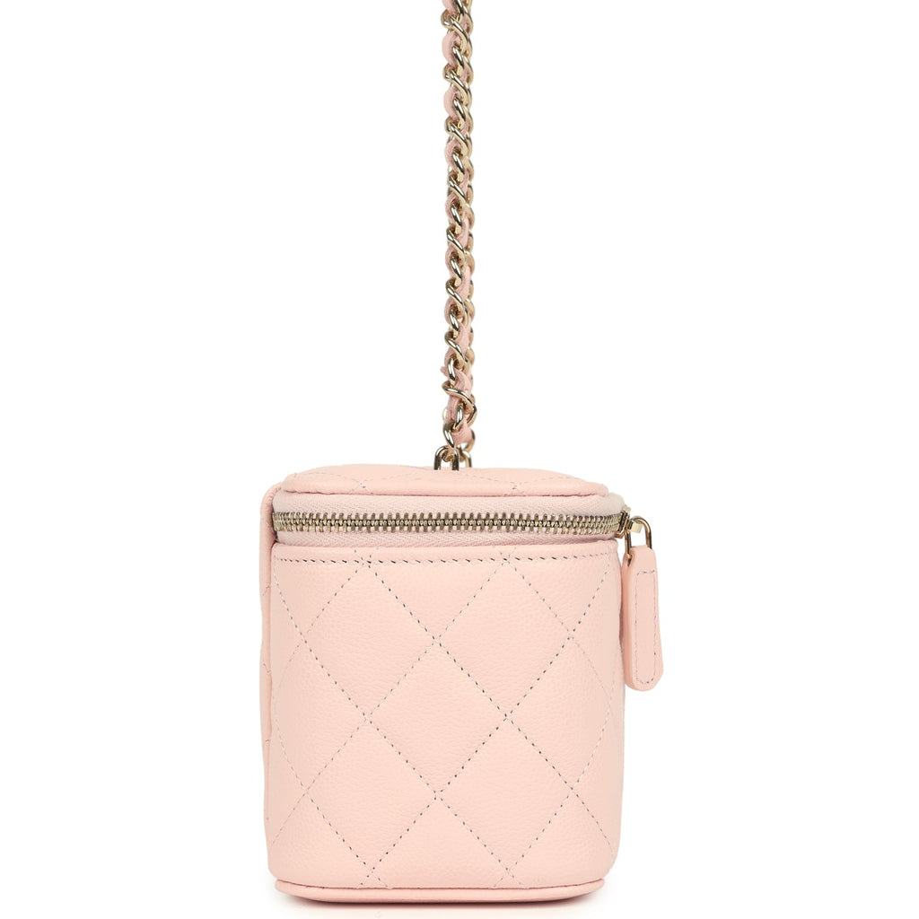 Small Classic Vanity Case Light Pink Shiny Caviar Light Gold Hardware