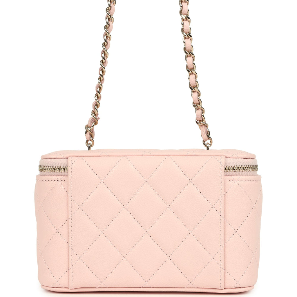 Small Classic Vanity Case Light Pink Shiny Caviar Light Gold Hardware