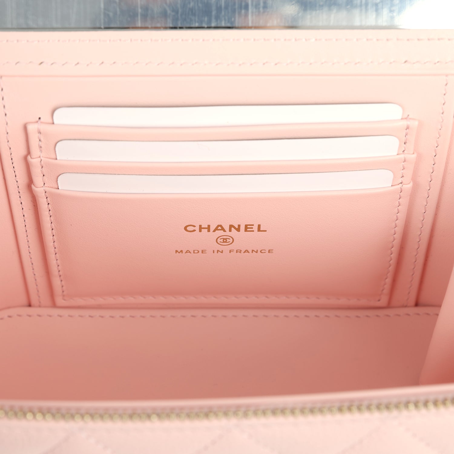Small Classic Vanity Case Light Pink Shiny Caviar Light Gold Hardware