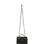 Top Handle Long Vanity Case with Chain Black Caviar Light Gold Hardware