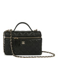 Top Handle Long Vanity Case with Chain Black Caviar Light Gold Hardware