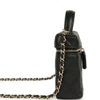 Top Handle Long Vanity Case with Chain Black Caviar Light Gold Hardware