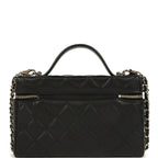 Top Handle Long Vanity Case with Chain Black Caviar Light Gold Hardware