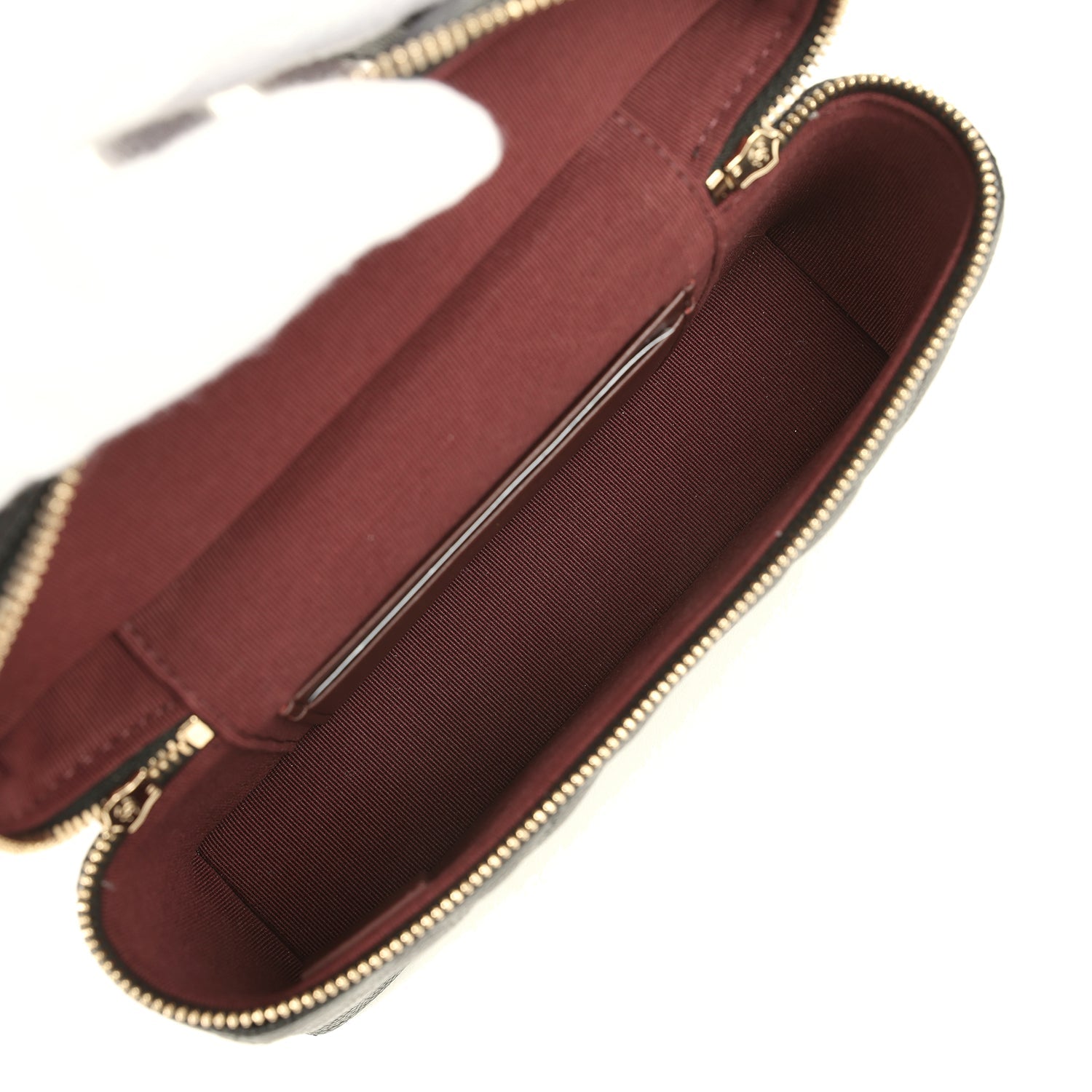 Top Handle Long Vanity Case with Chain Black Caviar Light Gold Hardware