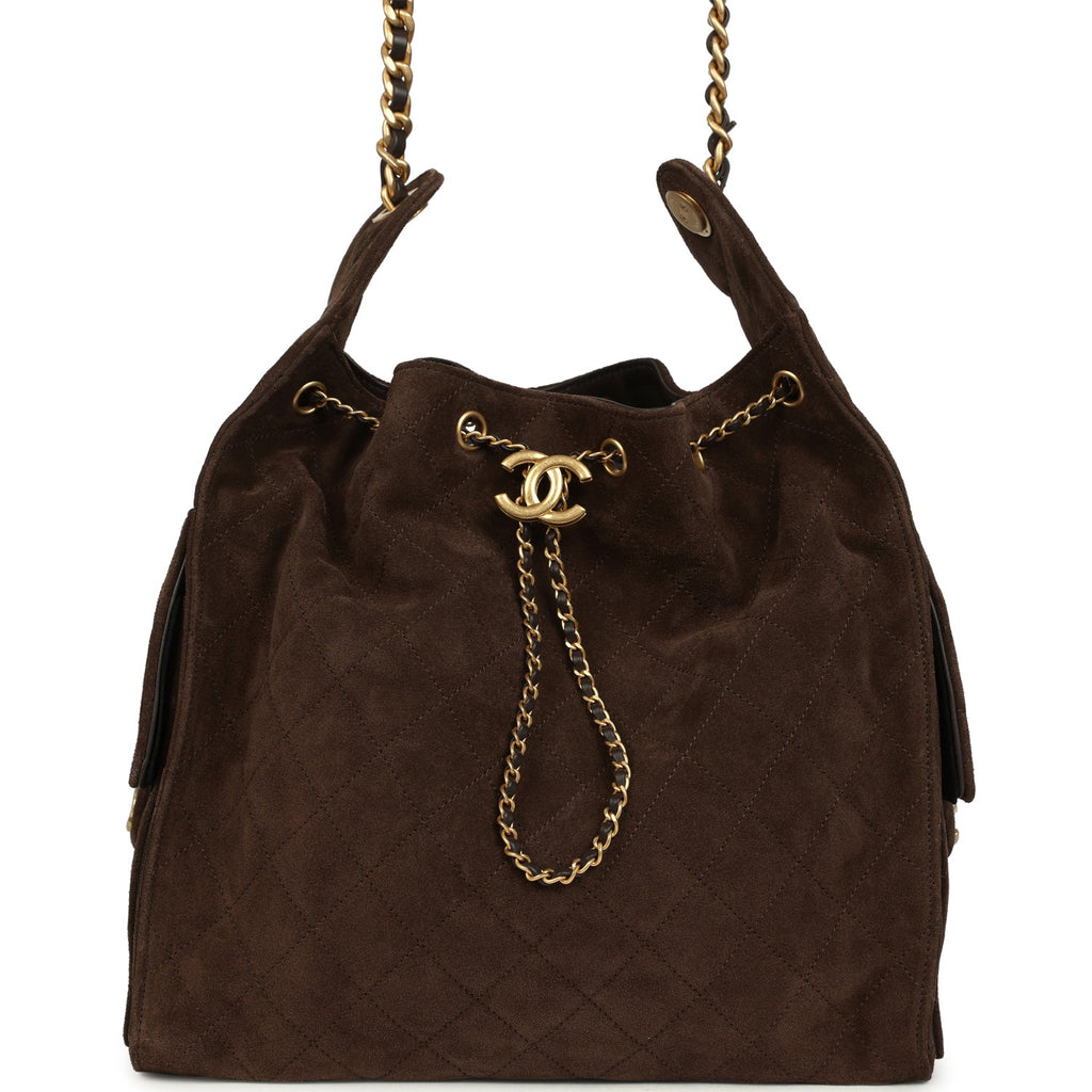 Medium 25 Hobo Bag Dark Brown Suede Antique Gold Hardware