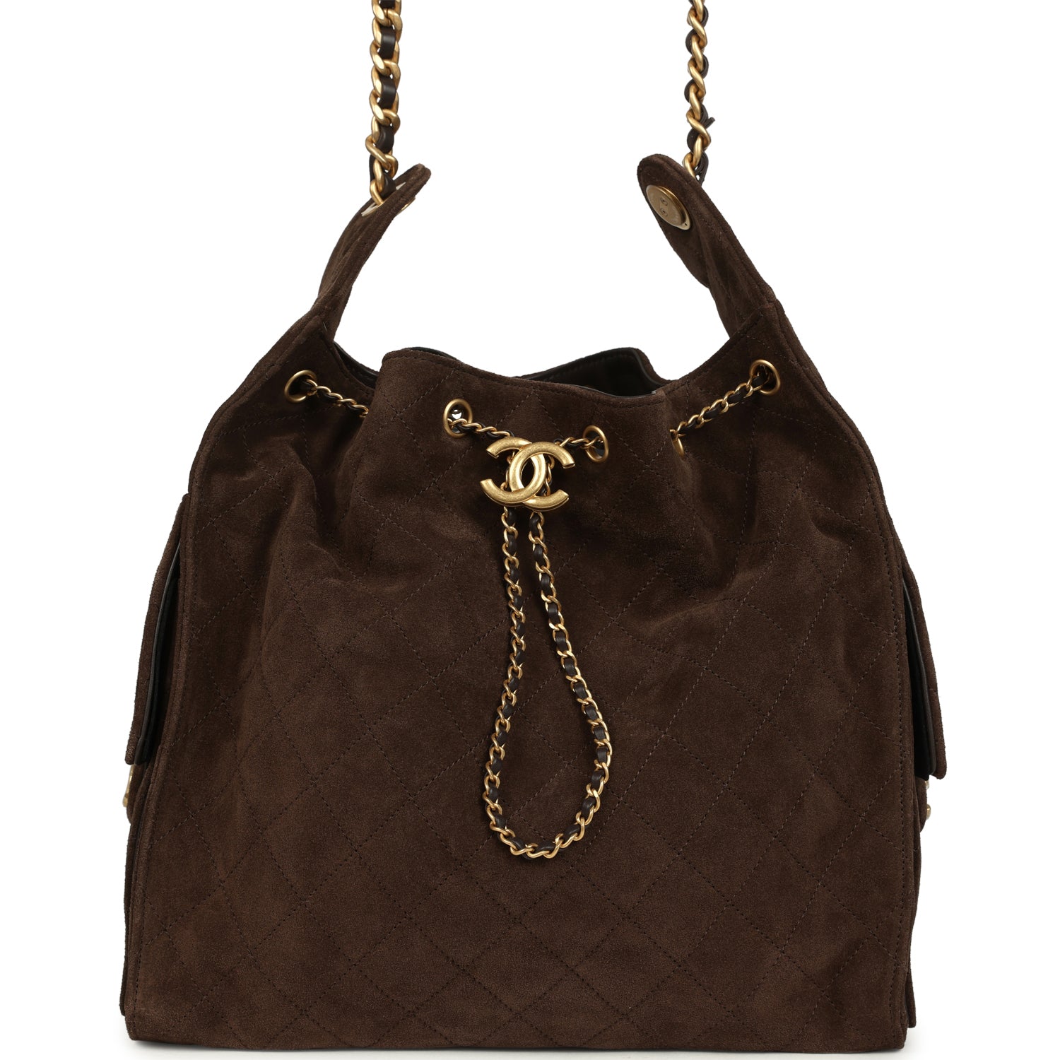 Medium 25 Hobo Bag Dark Brown Suede Antique Gold Hardware
