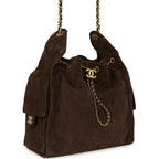 Medium 25 Hobo Bag Dark Brown Suede Antique Gold Hardware