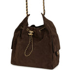 Medium 25 Hobo Bag Dark Brown Suede Antique Gold Hardware