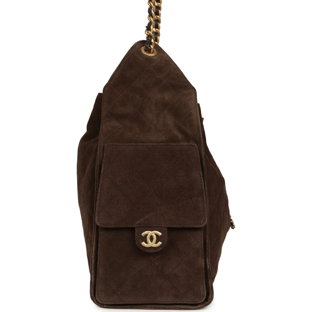 Medium 25 Hobo Bag Dark Brown Suede Antique Gold Hardware